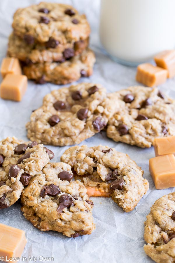 Caramel-Stuffed Oatmeal Chocolate Chip Cookie