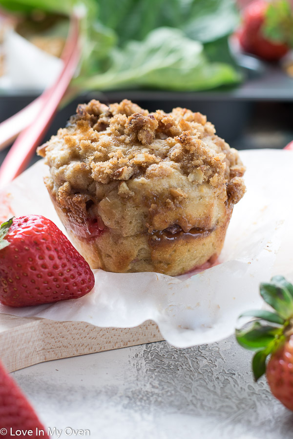 Double Streusel Strawberry Rhubarb Muffins - Love In My Oven