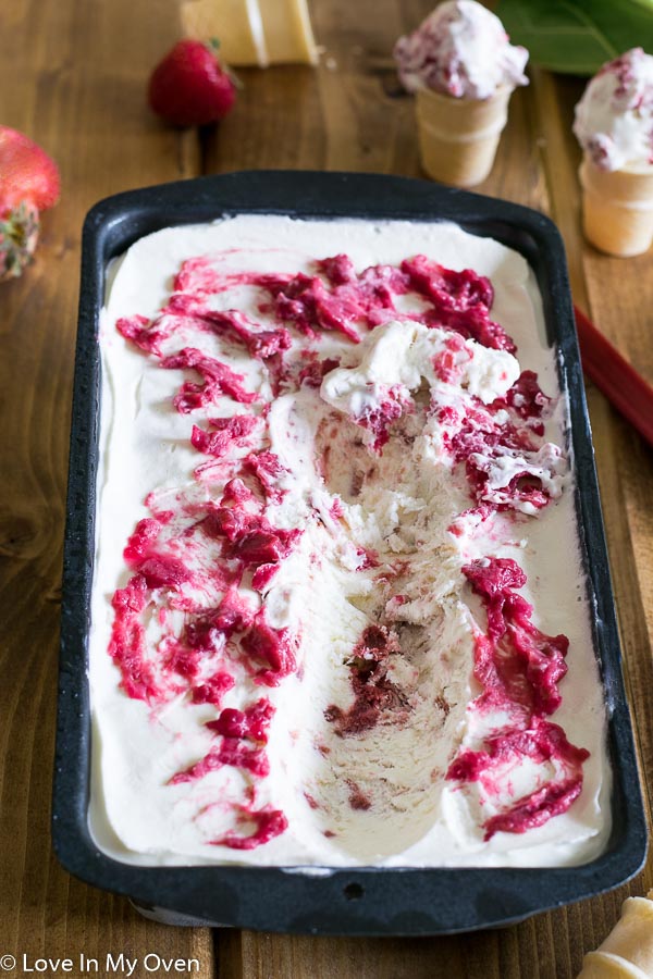 Roasted Strawberry Rhubarb No Churn Ice Cream