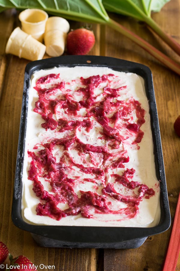 Roasted Strawberry-Rhubarb No Churn Ice Cream