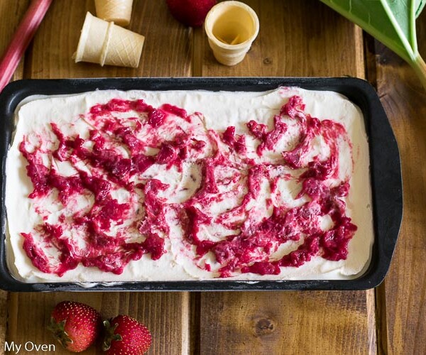 Roasted Strawberry-Rhubarb No Churn Ice Cream