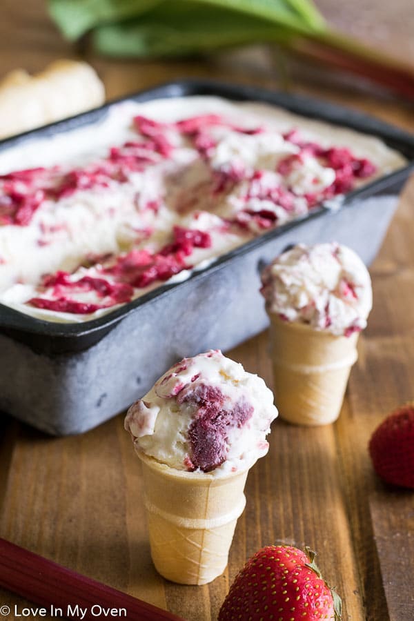 Roasted Strawberry Rhubarb No Churn Ice Cream