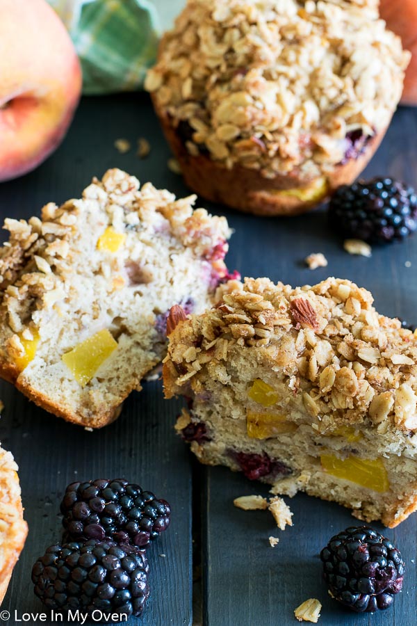 Bakery-Style Blackberry Peach Muffins