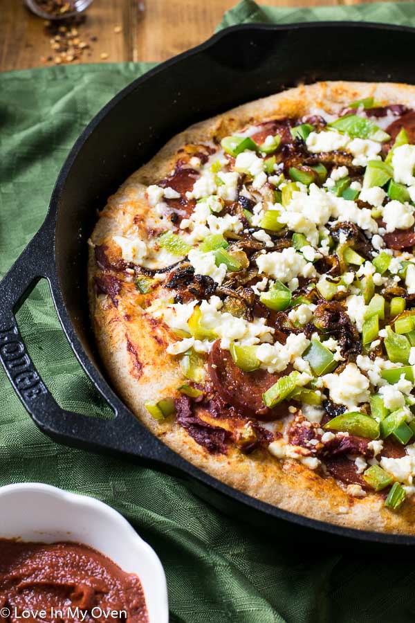 Chorizo and Caramelized Onion Skillet Pizza