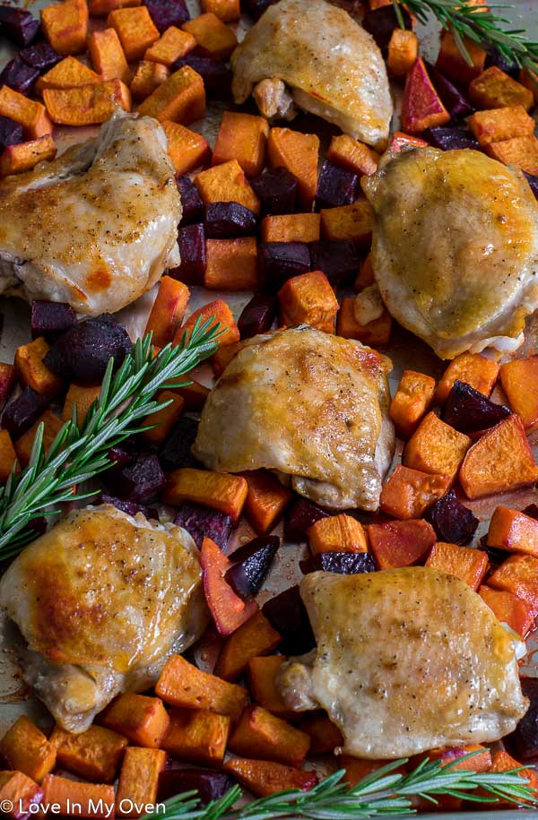 Sheet Pan Chicken with Sweets n' Beets - Love In My Oven