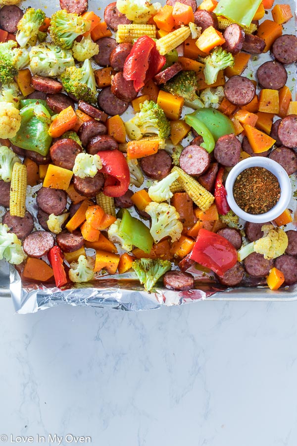 sheet pan sausage and veggies