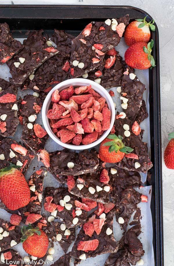 crispy strawberry chocolate bark