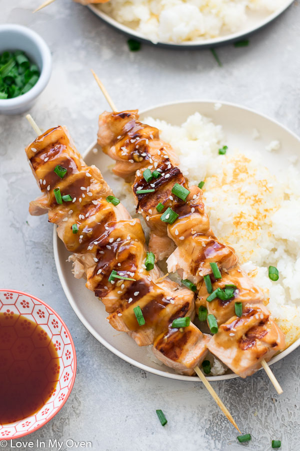 grilled teriyaki salmon bites