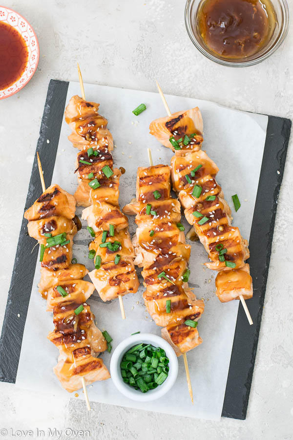 grilled teriyaki salmon bites