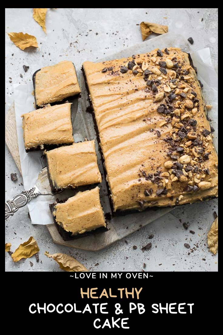 Healthier Chocolate Peanut Butter Sheet Cake