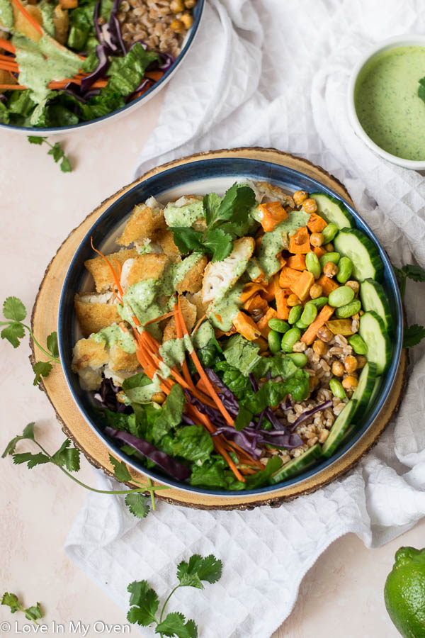 crispy fish buddha bowl