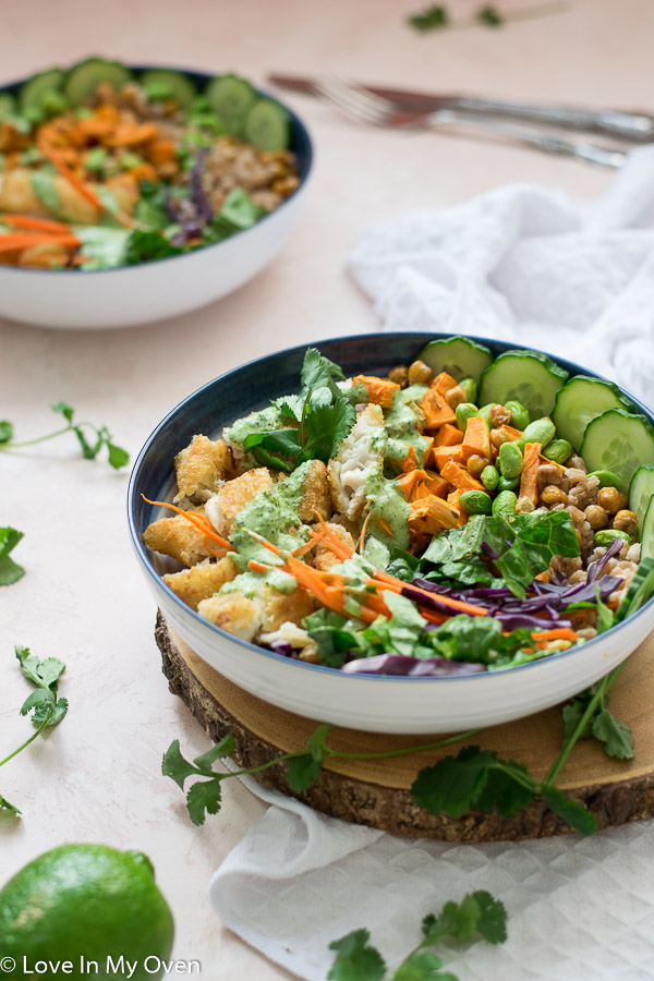 crispy fish buddha bowl