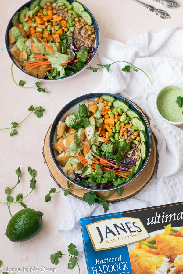 crispy fish buddha bowl