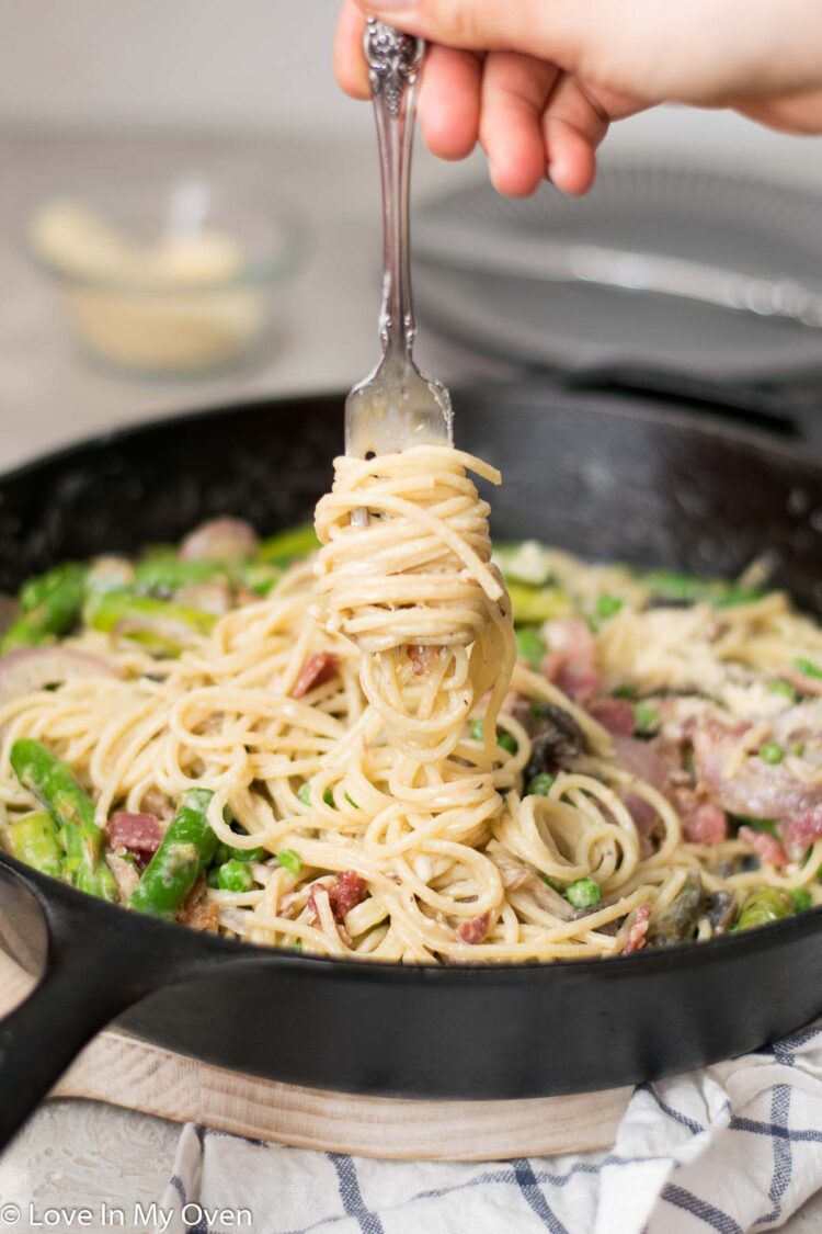 Spaghetti Carbonara with Peas and Asparagus Love In My Oven