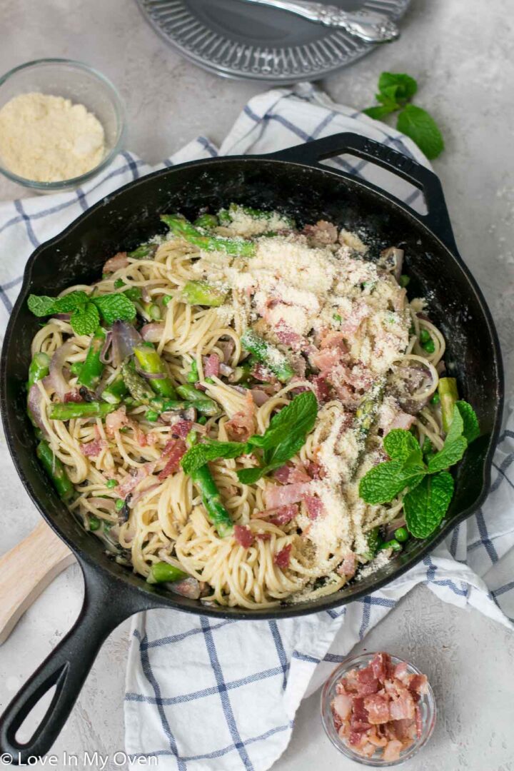 Spaghetti Carbonara with Peas and Asparagus Love In My Oven