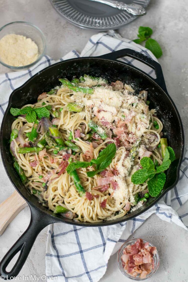 Spaghetti Carbonara with Peas and Asparagus Love In My Oven